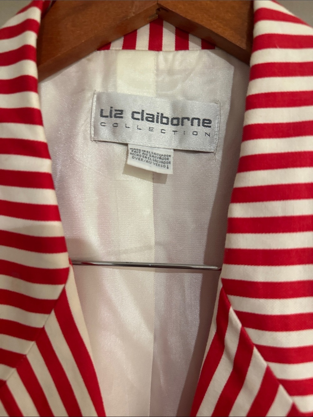 Vintage Liz Claiborne Collection Red White Striped Blazer Size 8 - Picture 3 of 6
